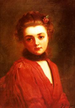 古斯塔夫 讓 雅凱 Portrait Of A Girl In A Red Dress